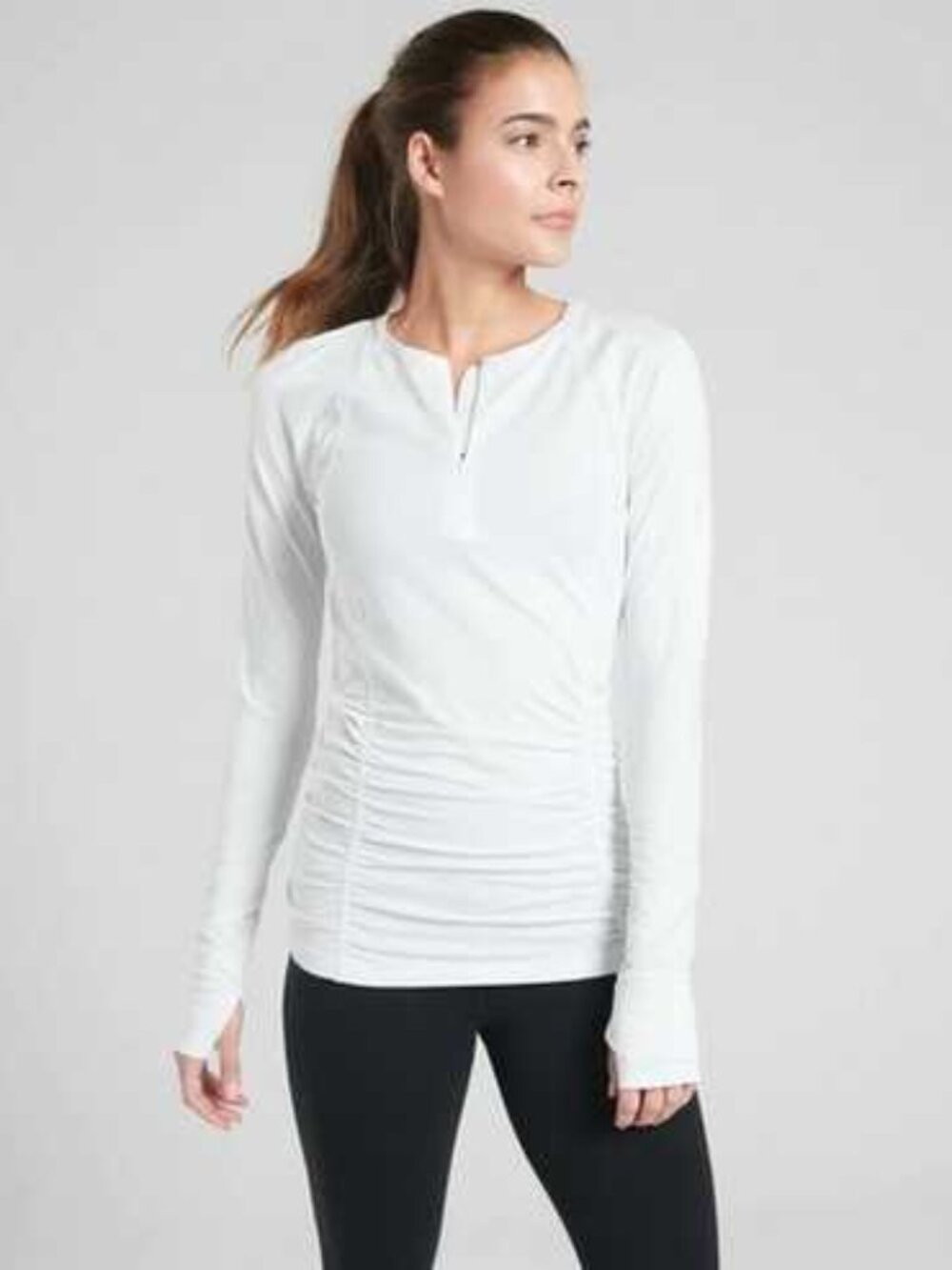 Athleta Half Zip White Long Sleeve Top